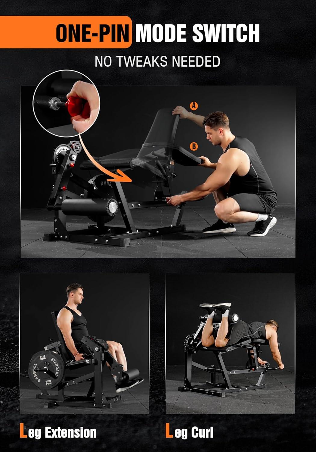 Leg Extension and Curl Machine, Adjustable Leg Curl Machine, Seated Leg Extension and Lying Curl Machine for Home Gym, Leg Workout Equipment with Cable System