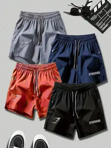4-Pack Basic Casual Shorts, Sporty Print, Slim-Fitting, Quick-Dry Ice Feel, Unisex, All Seasons, Gymshark Style, Quick Drying Shorts