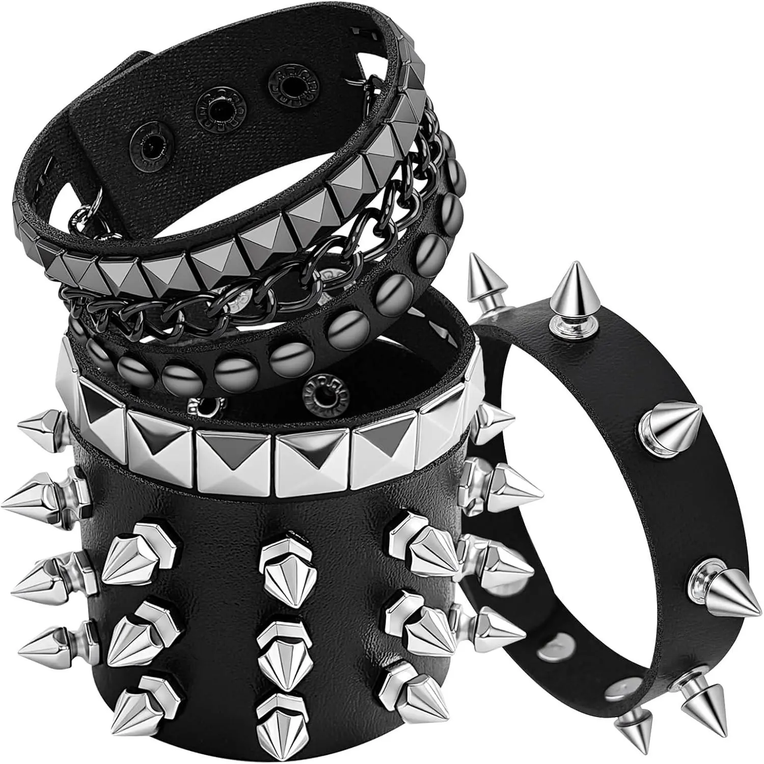 Studded Bracelet - Adjustable Leather Cuff Spiked Bracelets for Men Women