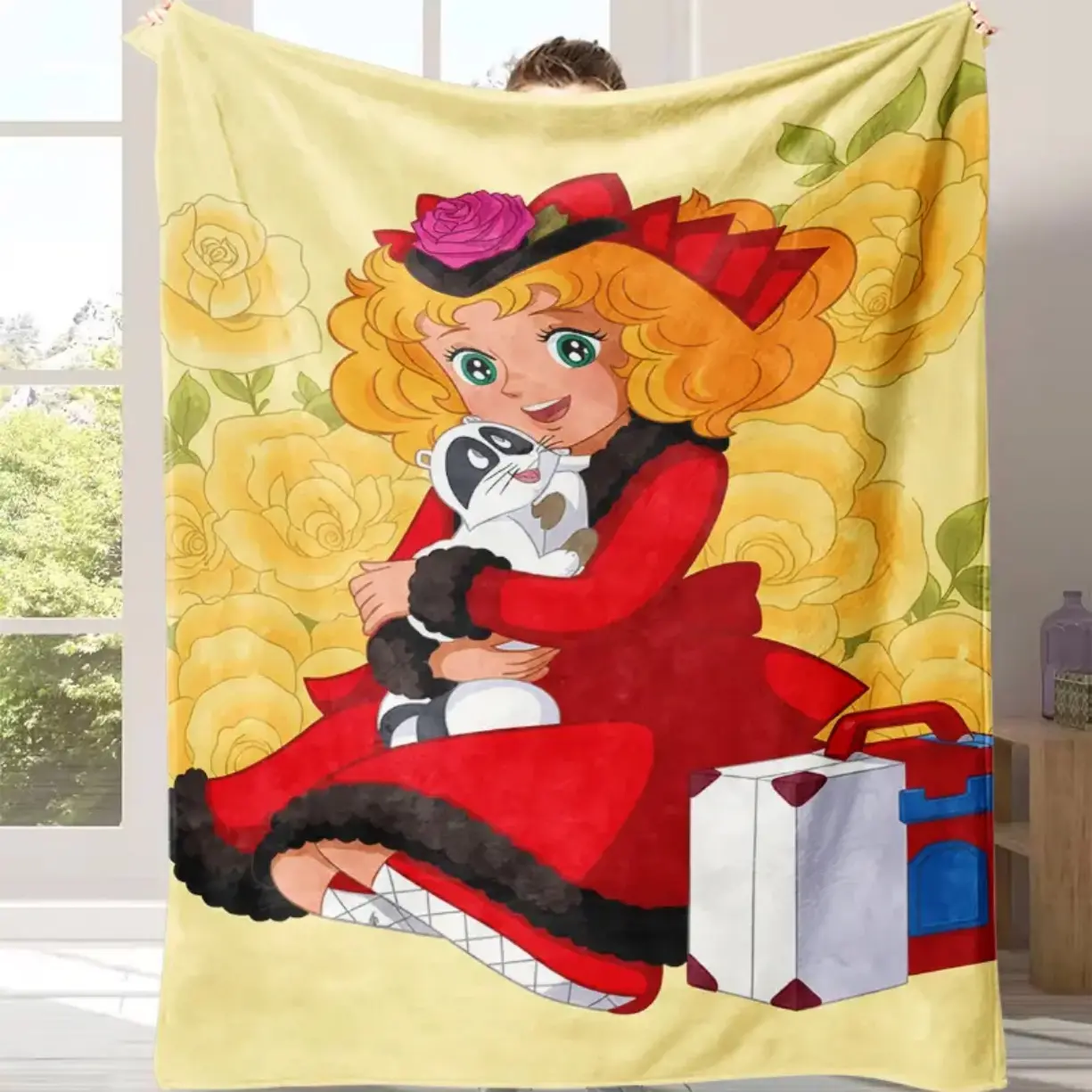 Candy Candy Anime Flannel Blanket, Rose Character Art Throw, Super Soft Cozy Throw, Adult Flannel Blanket, Kids Flannel Blanket, Plush Sofa Bed Travel Gift
