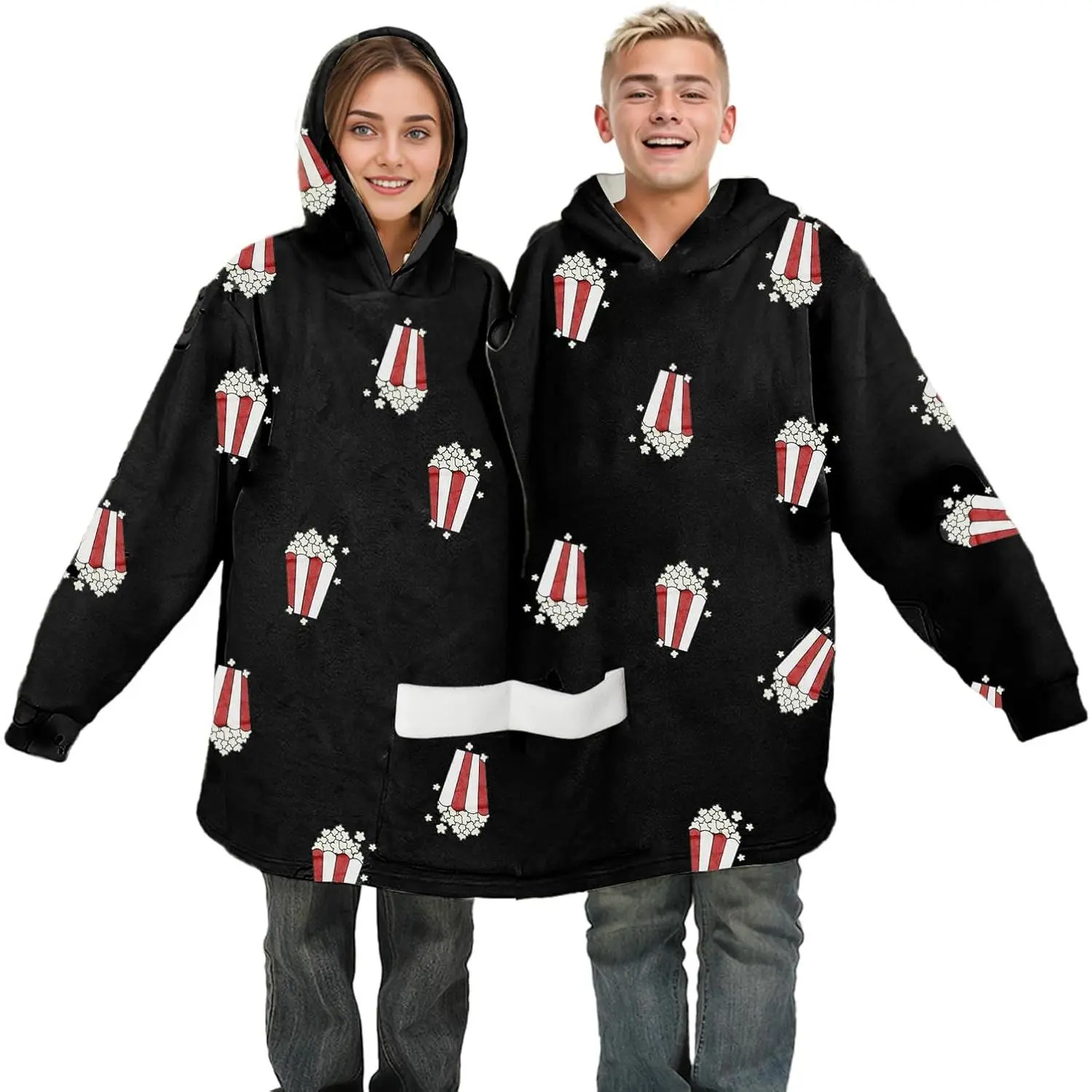 Two Person Hoodie Matching Couples Pajamas Funny Double  Flannel Blanket Sweatshirt for Adult Bf and Gf