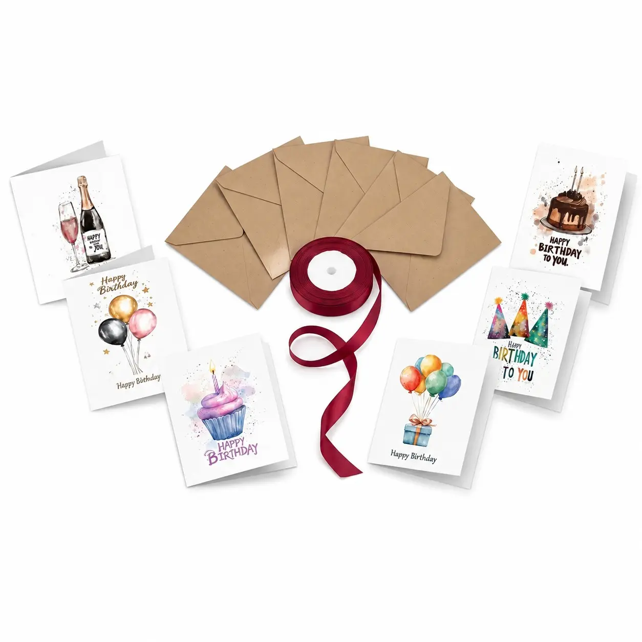 Birthday Card Envelope Set with Ribbon, Blank Inner Pages, Write Wishes, Perfect for Family Friends Colleagues, Multiple Colors Available