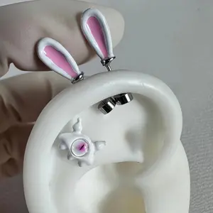 1Pc High Quality Trendy Sweet Style Bunny Ear Elf Titanium Steel Stud Earrings Unique Design 0.8mm Piercing Jewelry Gift