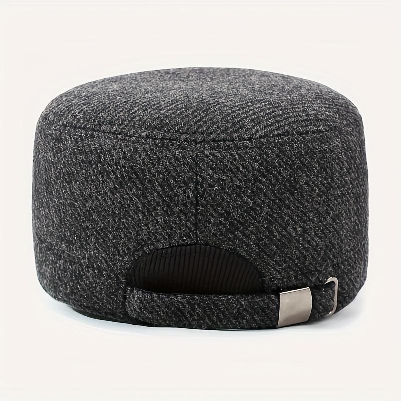Men's Winter Warm Fleece-Lined Thickened Flat Cap with Ear Flaps - Tweed Style Felt Hat for Elderly & Middle-Aged, Multi-Color Options (Black, Navy, Brown, Grey) - Outdoor & Formal Cold Weather, Christmas/Thanksgiving/Halloween Accessory, Funky & Stylish