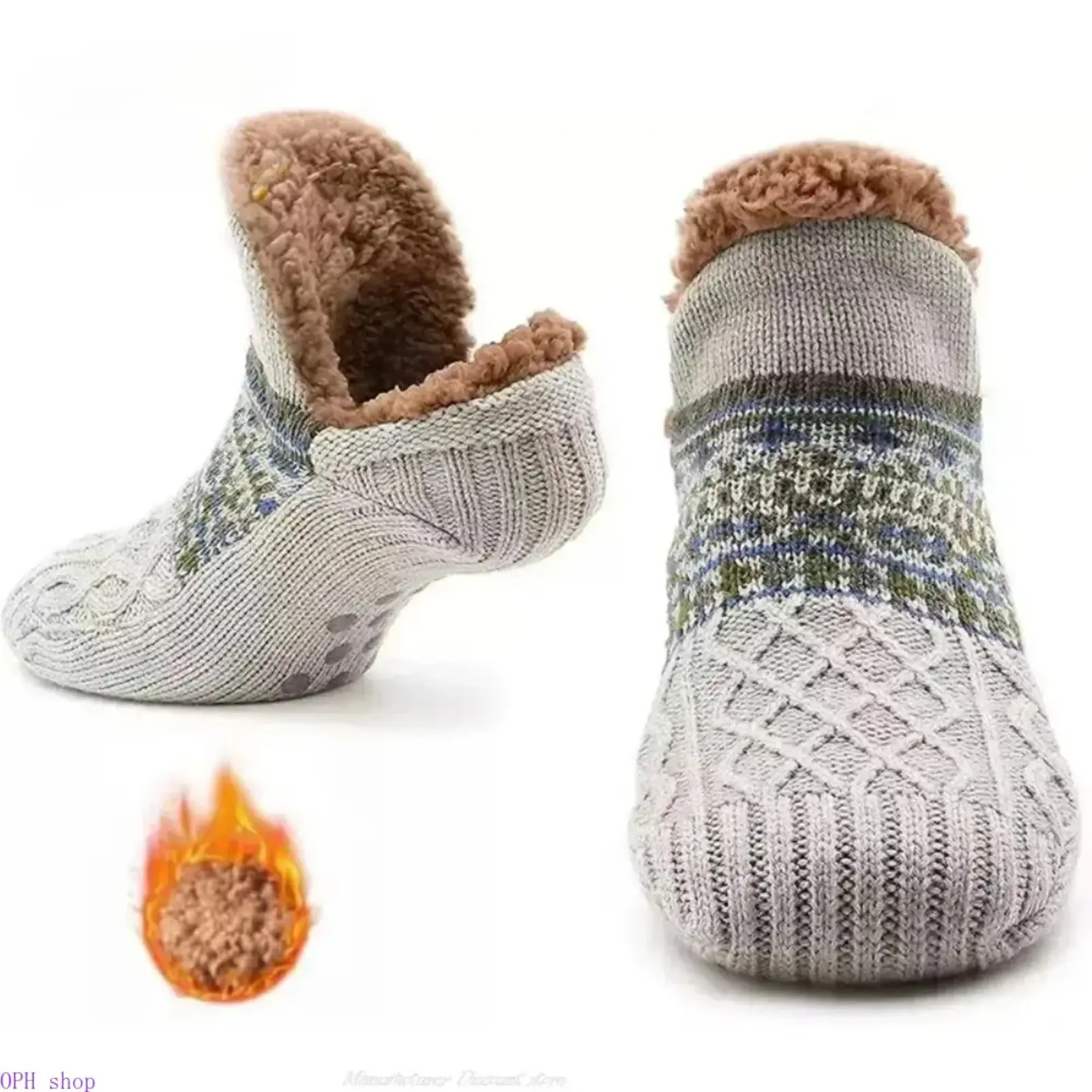 Coral Fleece Ankle Socks for Women and Men, Cozy Warm Slipper Socks with Non-Slip Grips for Home Wear, Hand Wash