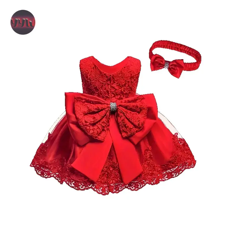 YYW1 Baby One Year Old Children's Dress Full Moon Baptism Dress Lace Girl's Puffy Princess Dress