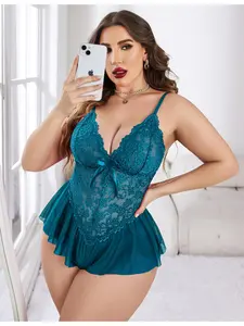 1 piece Women's Plus Size Lace Bodysuit Teddy Bear Strapless Nightgown Backless Sheer Netting V-Neck Sleepwear Intimate Attractive Home Sleepwear Bodysuit