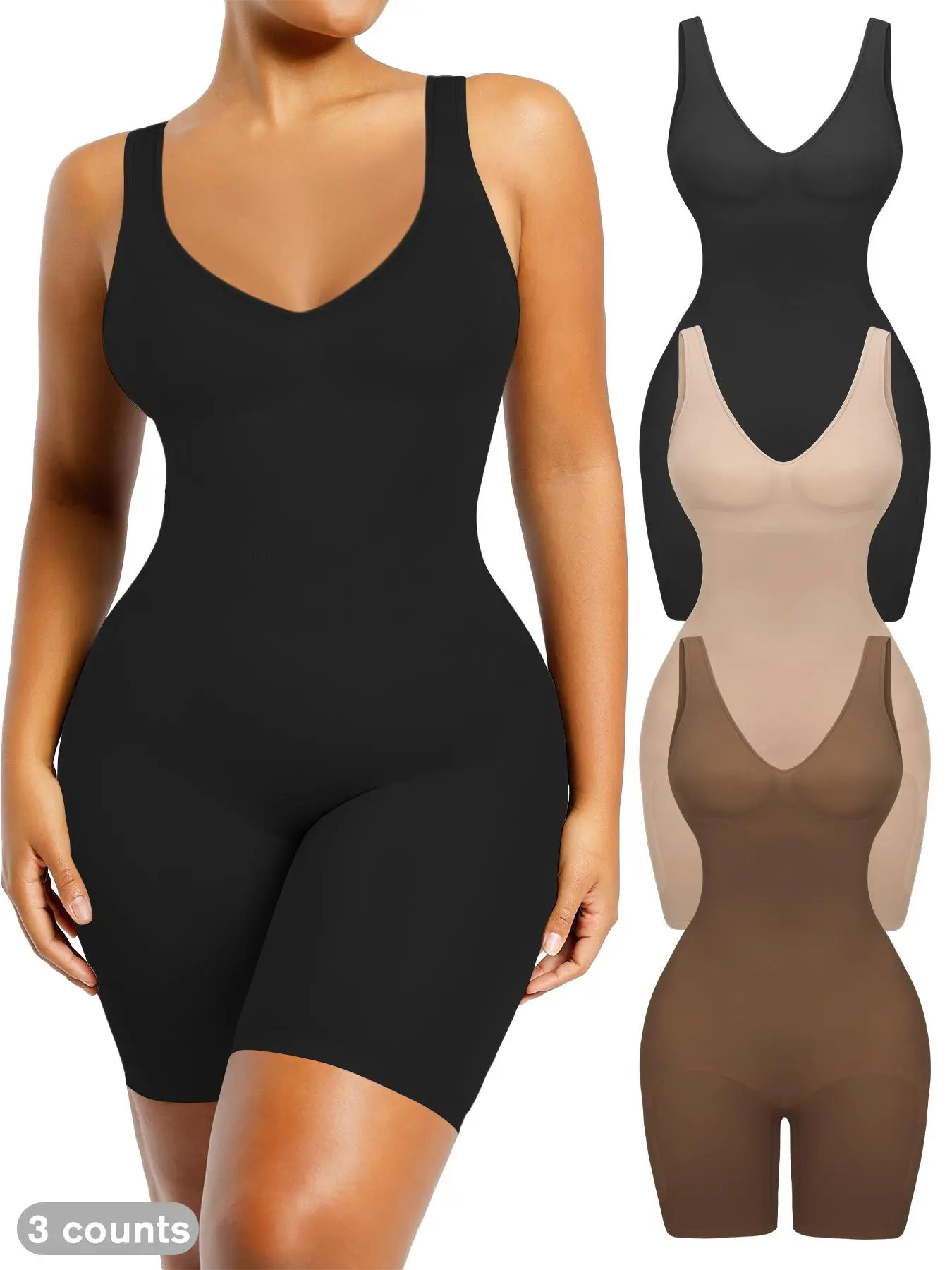 Women's Solid Backless Ruched Shapewear Bodysuit, High Stretch Seamless Tummy Control Butt Lifting Bodycon One Piece Short Jumpsuit, Ladies Shapewear for All Seasons