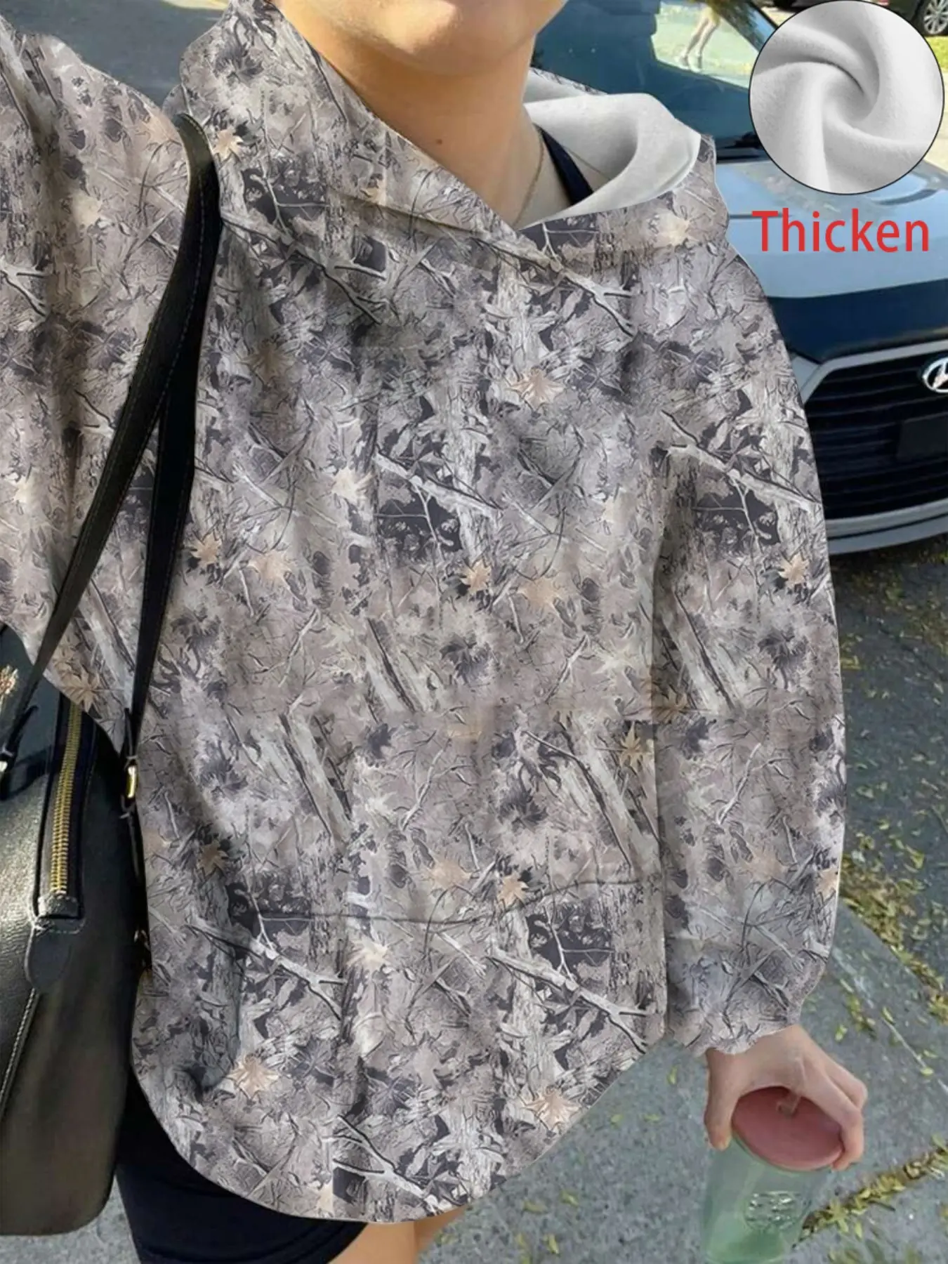 American Vintage Street Style Camo Sweatshirt, Loose-Fit Hoodie with Kangaroo Pocket, Casual Fall & Winter Wear for Women
