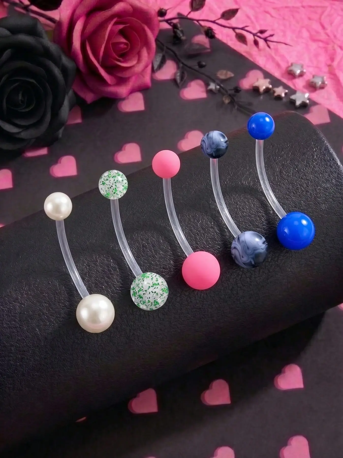 5pcs Pregnancy Belly Button Rings, Maternity Belly Rings, Navel Ring, 14g Plastic Flexible, Extra Long Belly Piercing Body Jewelry for Pregnant Women, 38mm