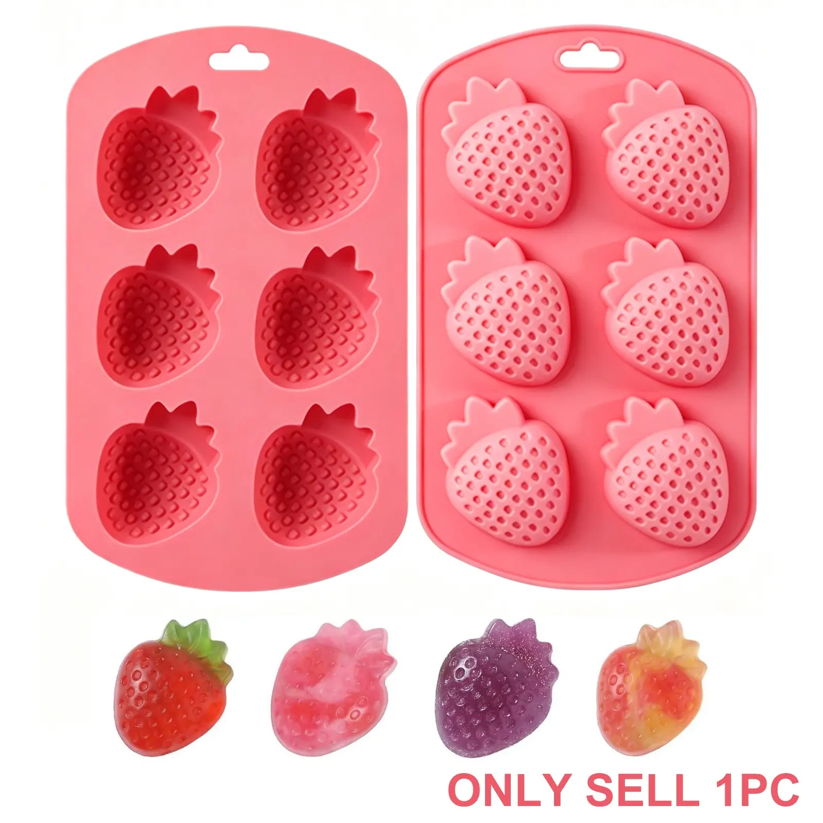 Strawberry Shape Silicone Ice Tray, 6-Cavity Half Strawberry Mold, Flexible Easy-Release Design, Ideal for Freezer, Baking, Candy, Chocolate, Soap Making