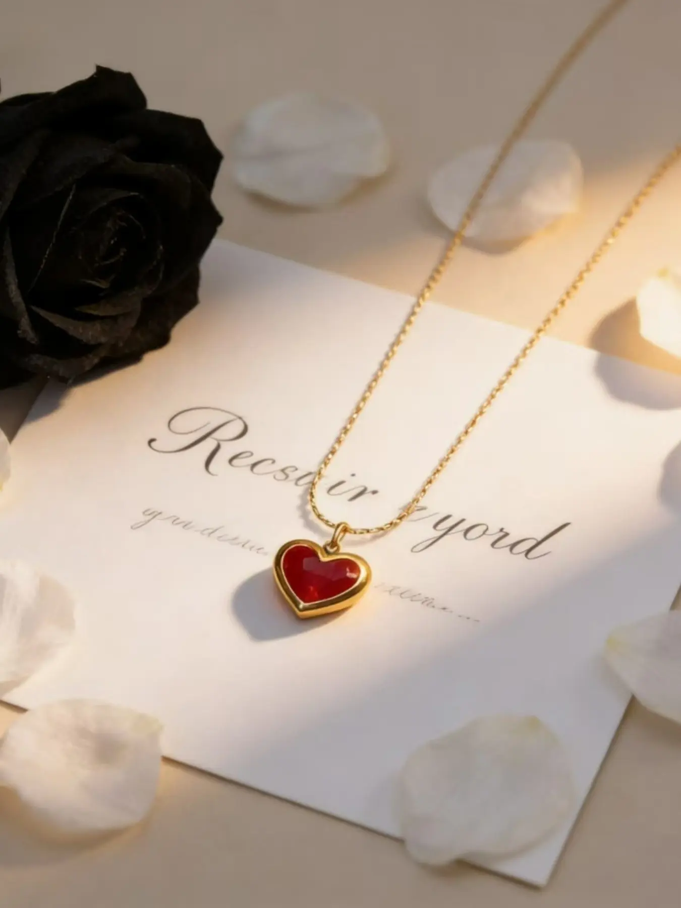 Heart-Shaped Pendant Necklace, Gemstone, Elegant All-Over Print, Titanium Steel Chain, Perfect for All Seasons