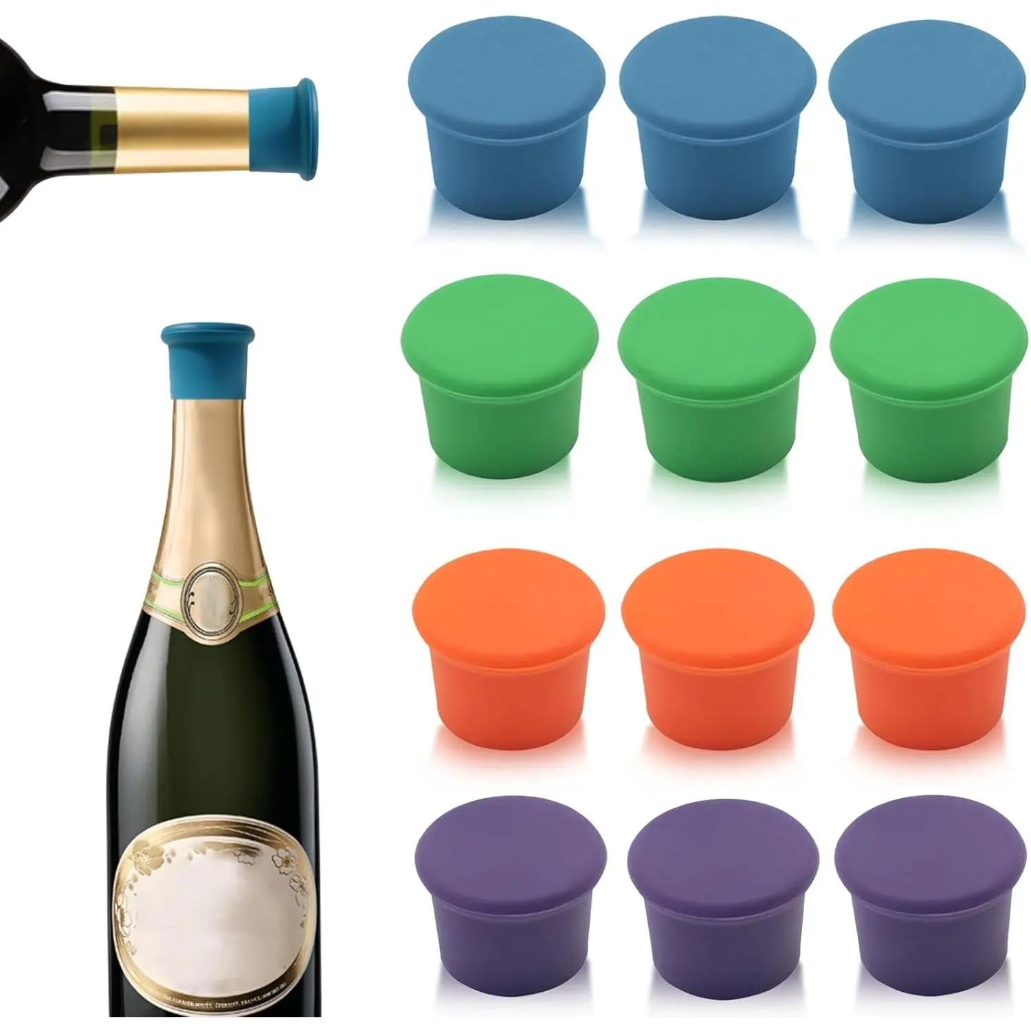 12 count MultiColor   Stoppers,  Sparkling & Champagne Corks, Sealed Beverages  Bottle Caps, Keeps