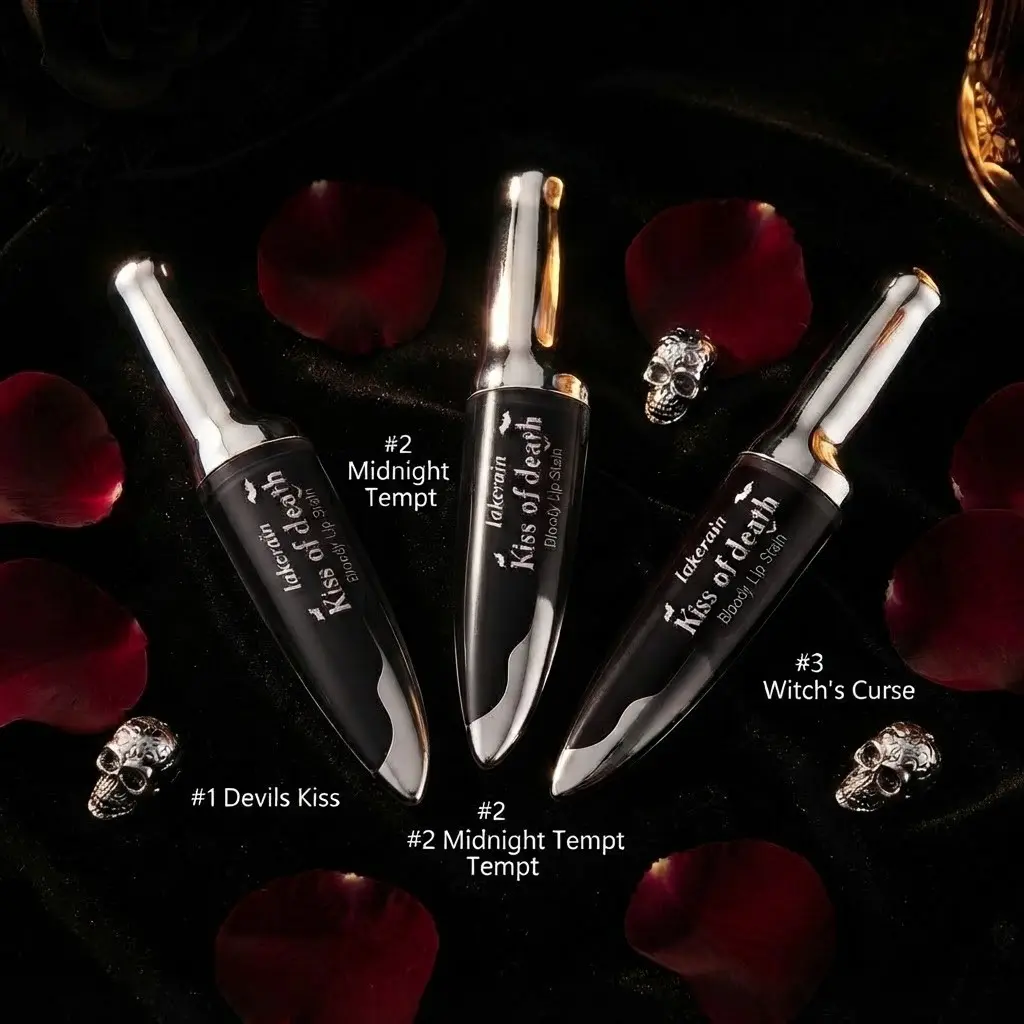 Lakerain Gothic Halloween Lip Stain, Vivid Bold Liquid Lip Color, Non‑Sticky Long Lasting Formula for Costume Cosplay Party Makeup