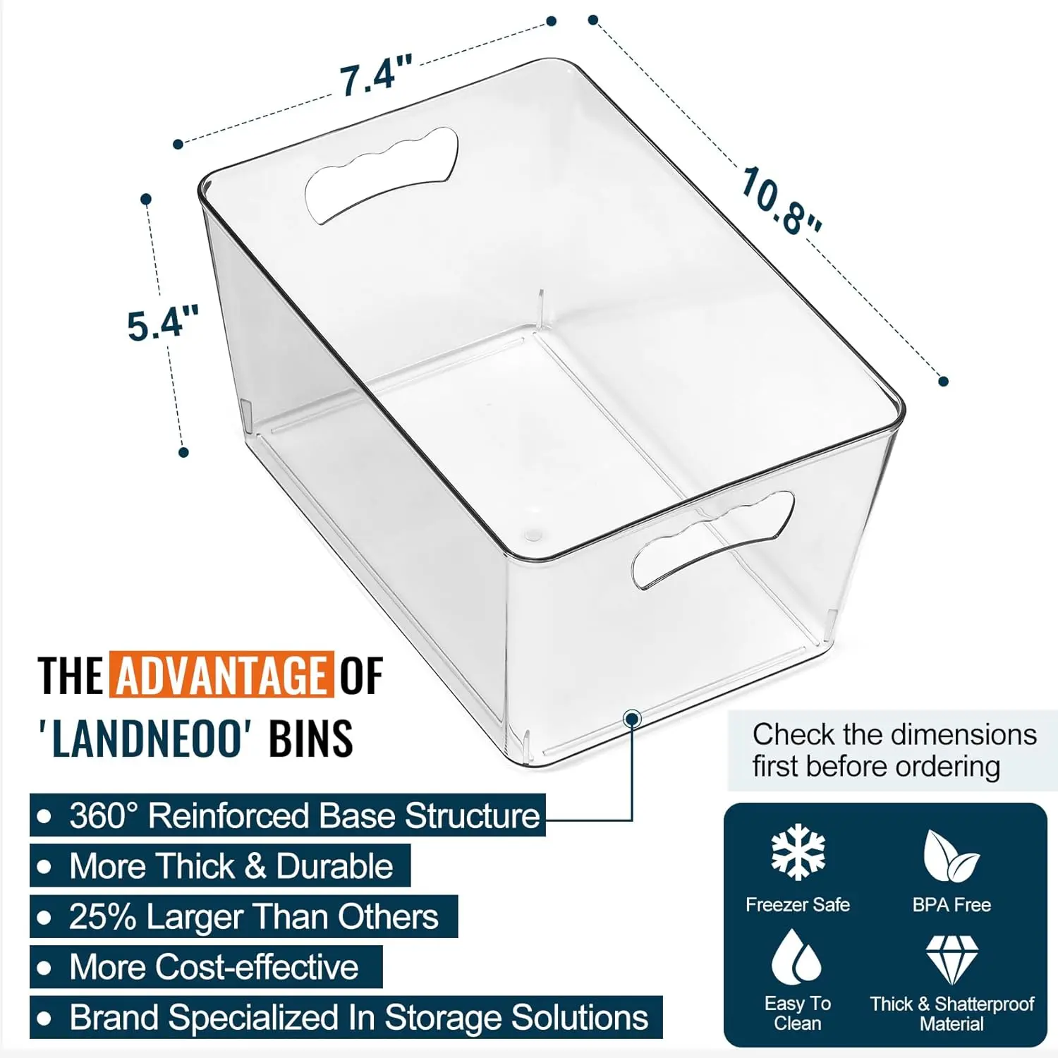 Clear Storage Bins with Handles & Labels, Multiuse Plastic Pantry Organizer Bins for Home Kitchen, Fridge, Freezer, Cabinet, Closet, Bathroom, Shelf, Laundry, Under Sink Organization