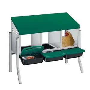 Garvee Durable Galvanized Steel Chicken Nesting Box - 3-4 Compartment Roll Away Egg Laying Box with Auto Collection Tray, Perch & Legs - Wall Mount or Freestanding Poultry Coop Accessory