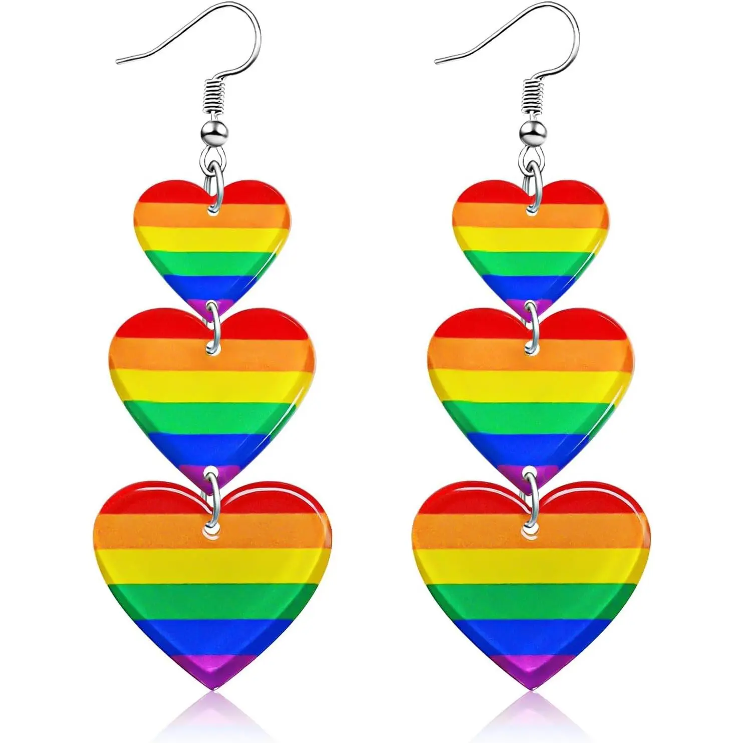 Rainbow Pride Earrings for Women Triple Love Heart Dangling Gay Lesbian Bisexual Transgender Jewelry Accessories for Pride Month(Gift)