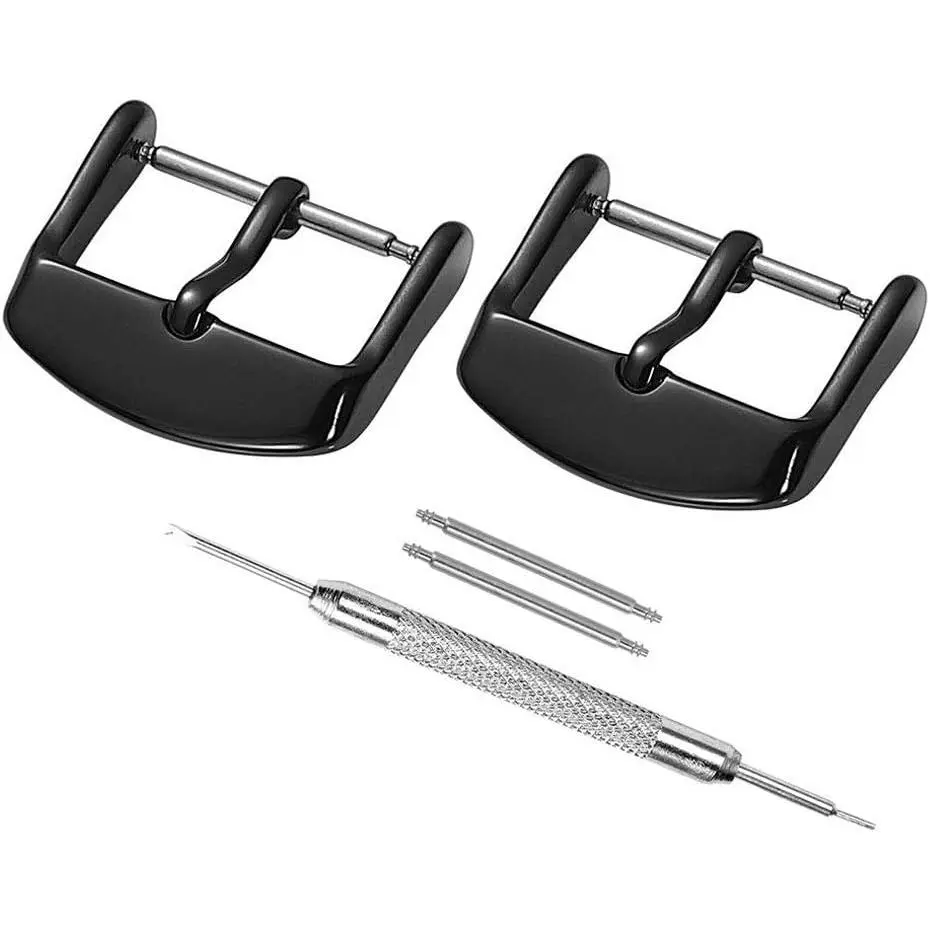 2 Pack Watch Bands Pin Buckle - Watch Band Clasp - Choose of Colors & Widths - Vacuum PVD Finish