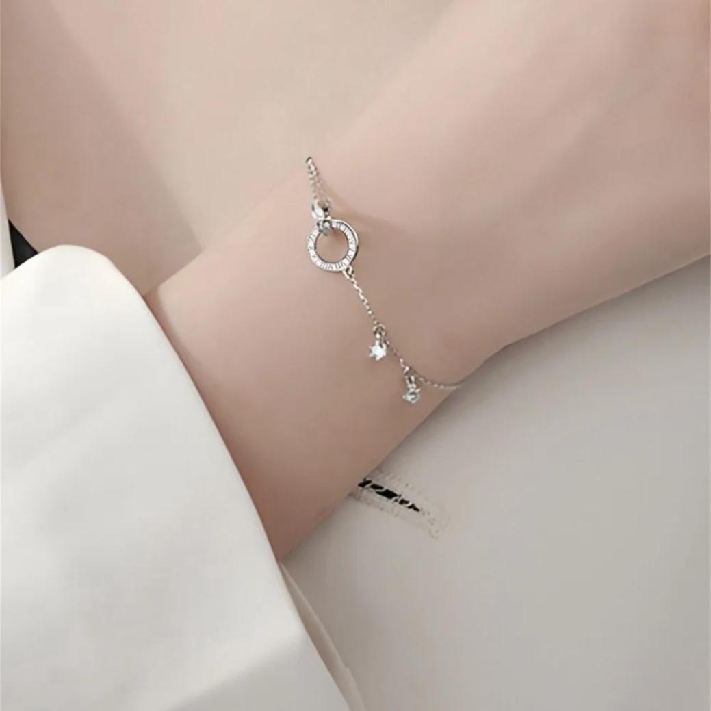 S925 Sterling Silver Roman Numeral Bracelet for Women Double Layer Retro Luxury Jewelry Gift for Girls