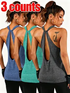 Women's Solid Color Sports Tank Top, Breathable Comfortable Sleeveless Top for Yoga Gym Workout, Ladies Sportswear for Summer, Athletic Apparel, Activewear for fitness, Athletic Activewear