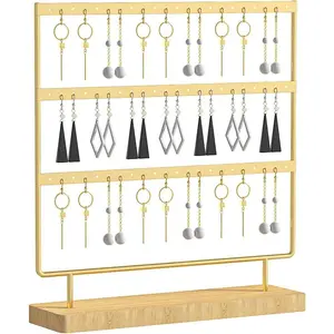 Earring Holder Organizer,Pierced Large Earrings Display Stand For Selling,Small Stud Earring Organizer Rack,Hoop Earring Storage Hanger Tree (Golden, 3 tier)