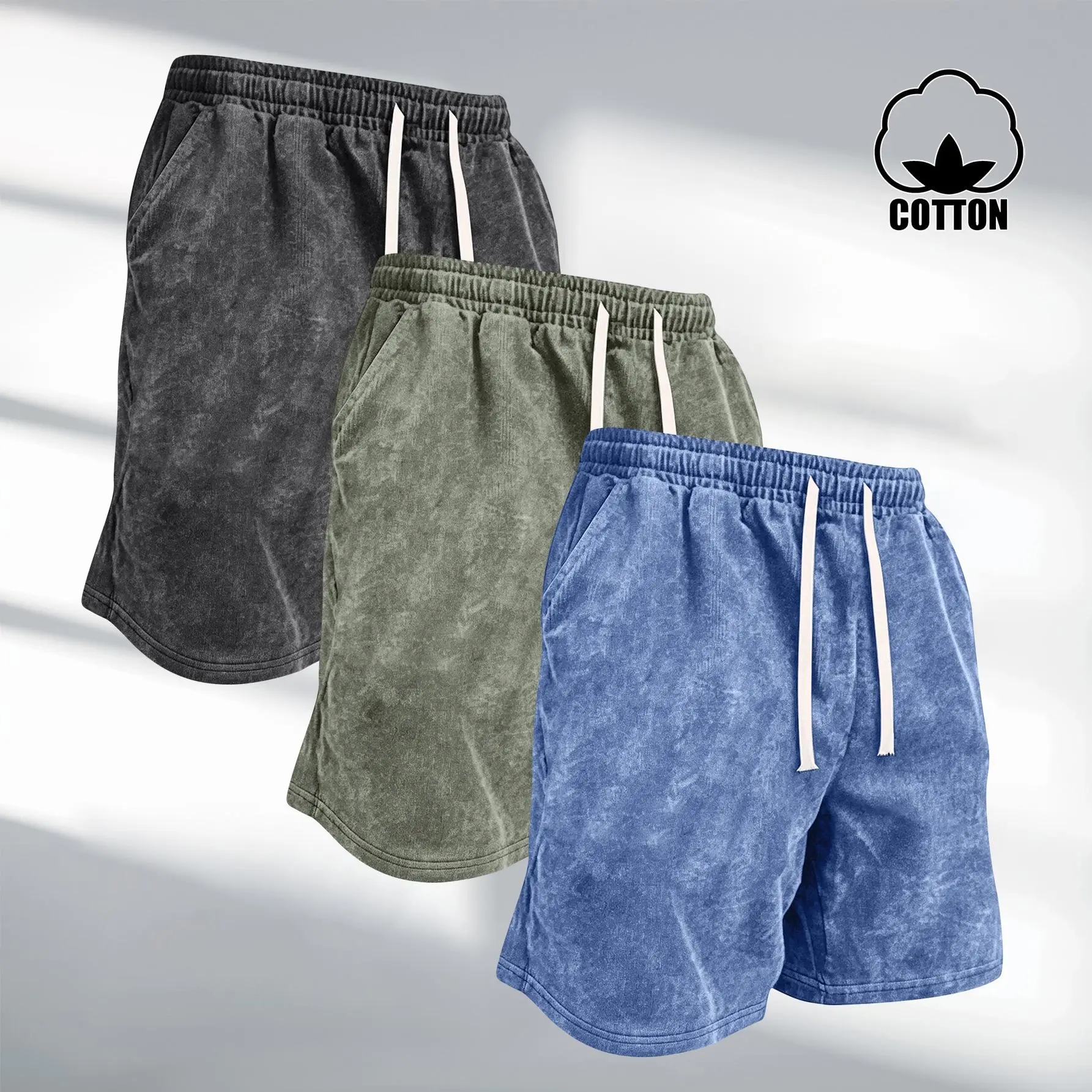 Men's Summer Cotton Snowflake Distressed Shorts Loose Fit Elastic Waist Drawstring Gym Basketball Athletic Running Shorts Active Pockets Casual Beach Vacation Aesthetic Lounge Wear Shorts Gift for Boyfriend Husband Menswear Vintage Fabric Fashion Natural