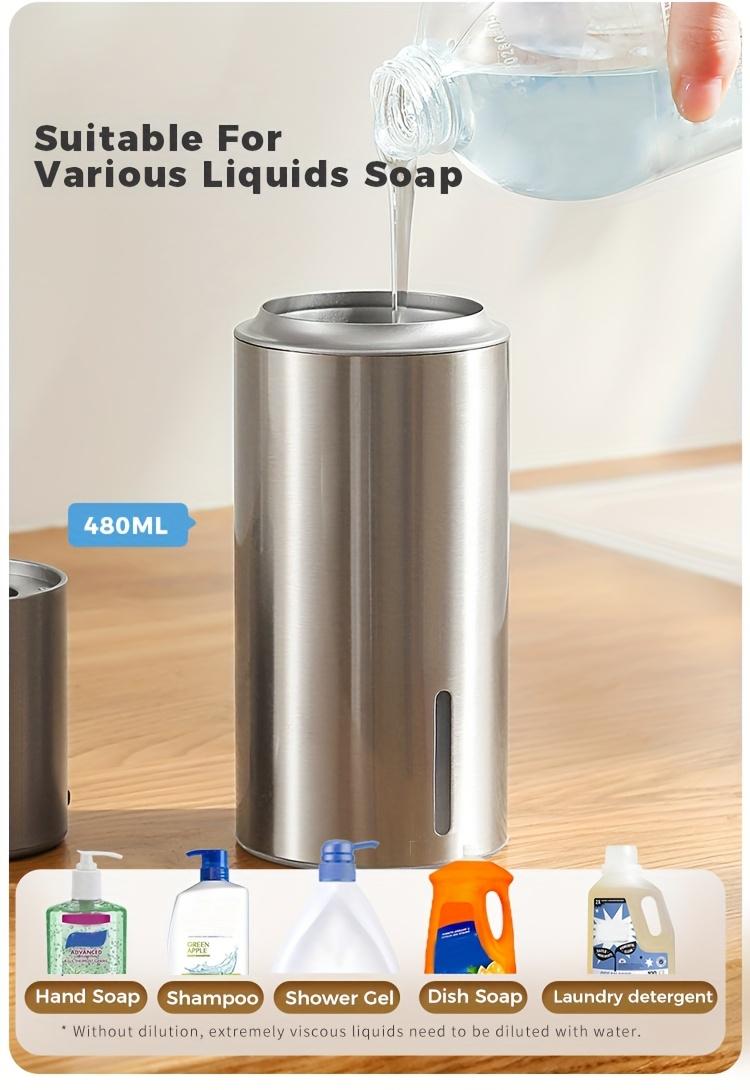 Automatic Sensor Soap Dispenser, Stainless Steel Rechargeable Liquid Dispenser, Infrared Sensor Hand Bottle, Adjustable Height Levels, 16.23oz Large Capacity, Rechargeable Wall-Mounted Bathroom Liquid Dispenser Suitable for Kitchen And Bathroom