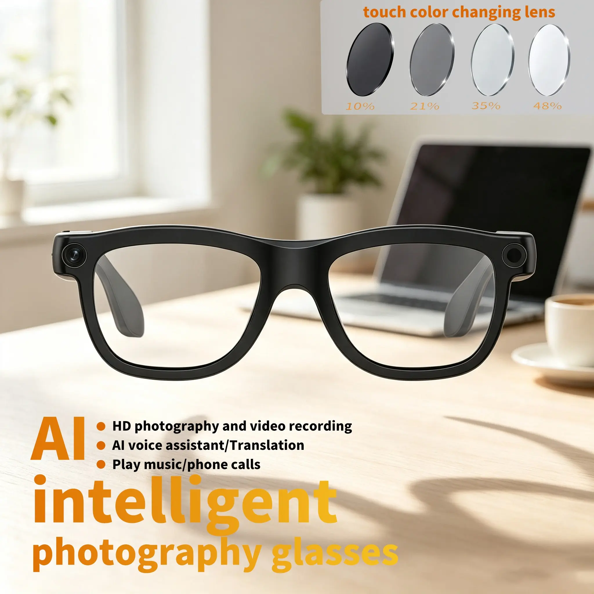 New E09ai Smart Camera Glasses, 8mp HD Camera, Touch Color Adjustment, Hands-Free Photo/videography, Real-Time Translation, Ai Object Recognition