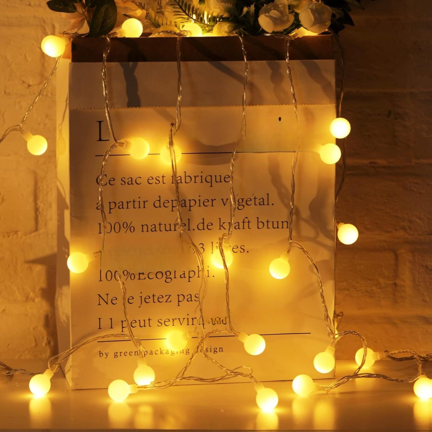 Globe String Lights, 33 Feet 100 Led Fairy Lights Plug in, 8 Modes with Remote Mini Globe Lights for Indoor Outdoor Bedroom Party Wedding Garden Christmas Tree Decor, Warm White