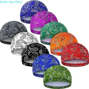 Men’s Lightweight Paisley Print Stretchy Skull Cap, Breathable Moisture-Wicking Stretch Fit Headwear, Practical Helmet Liner for Cycling and All Outdoor Sports