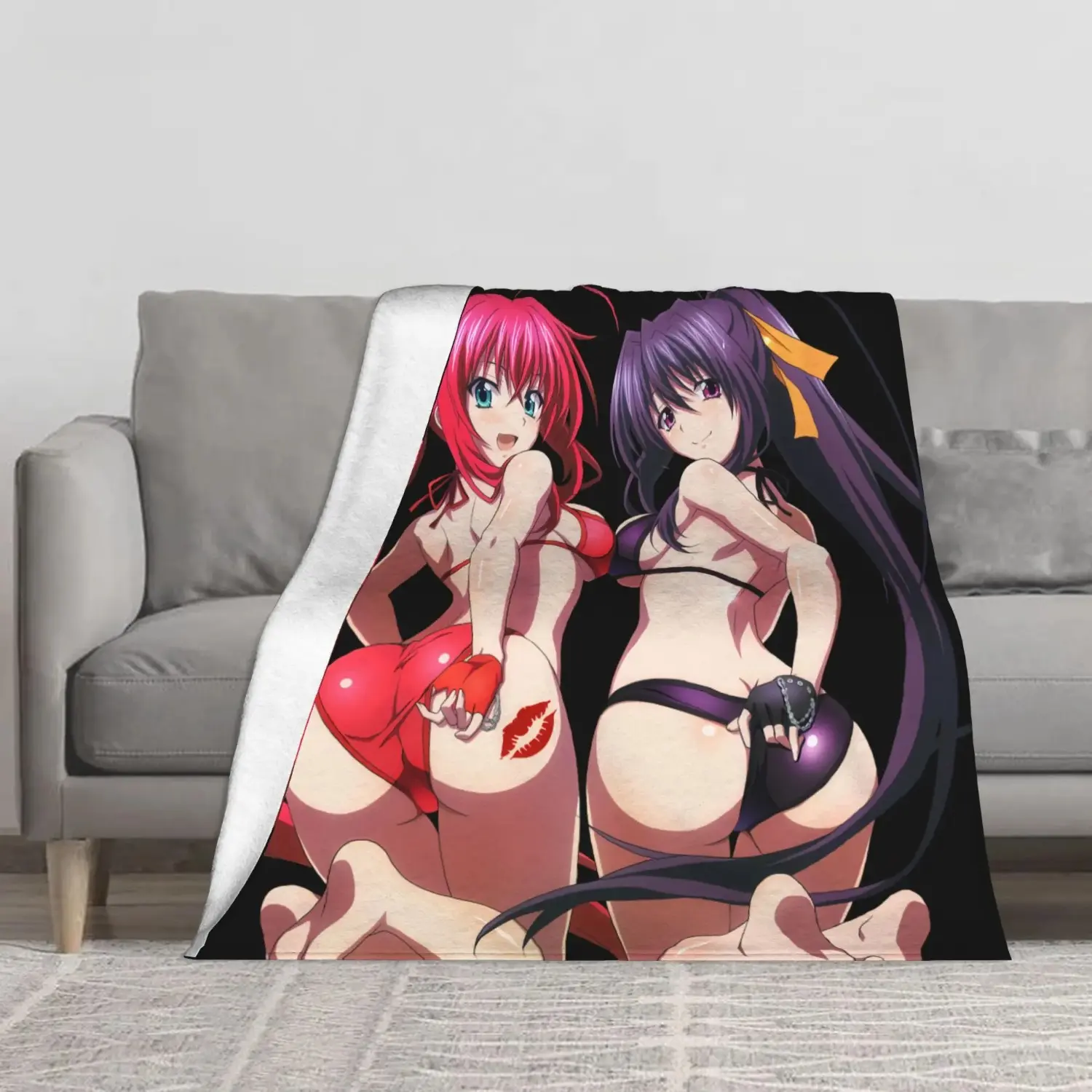 High School DxD Rias Gremory Akeno Himejima Flannel Fleece Blanket, Soft Plush Anime Throw Blanket for Sofa Bed, Cute Bunny Girl Otaku Room Decor Anime Merch Gift for Anime Fans