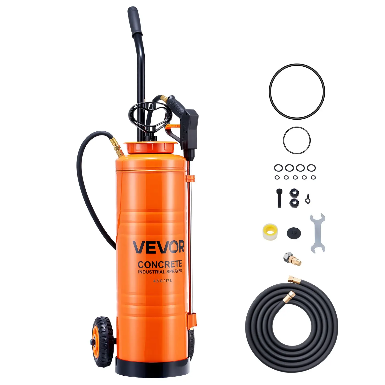 VEVOR Industrial Sprayer, 4.5 Gallons Large Capacity, Stainless Steel Concrete Sprayer with Ergonomic Handle & Removable Cart, 48" & 120" Hose, Concrete Sealer Sprayers for Form Oils Construction