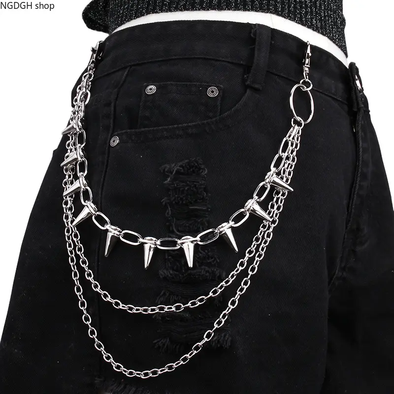 Streetwear Layered Pants Chain for Women - Punk Metal Waist Belt with Spiked Links for Gothic Outfits & Daily Wear, Chain Links, Metal Spikes, Gothic Punk