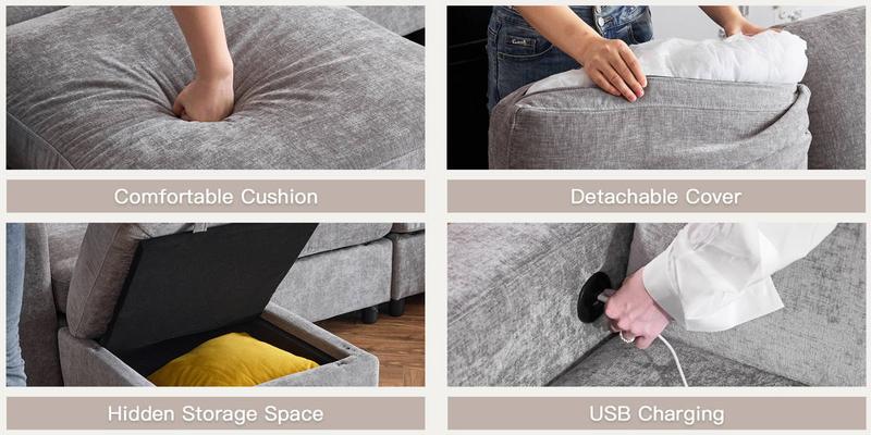 Modular Sofa, Sectional Couch U Shaped Sofa Couch with Storage, Modular Sectionals Sofa with Ottomans, Sofa with Chaise for Living Room