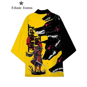 Demon Samurai Wolf Samurai Pattern Men Women Japanese Kimono Harajuku Haori Loose Coat Summer Beach Clothing Traditional ClothesCustomization takes 10 days