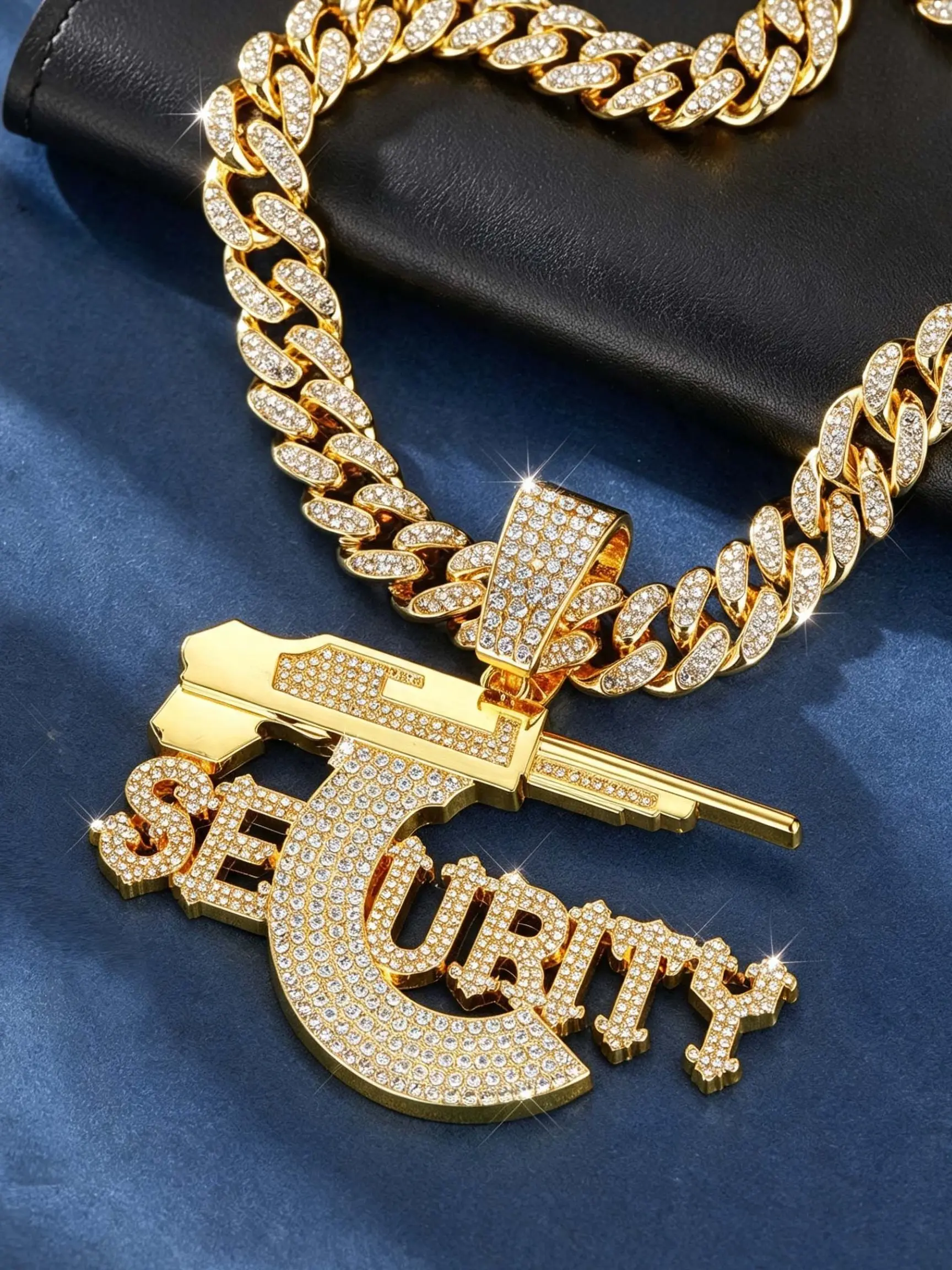 2pcs Exquisite Pattern Gun Shaped Letter Pendant Necklace, Fashionable Hip Hop Pendant, Cuban Chain, Trendy Streetwear Accessory