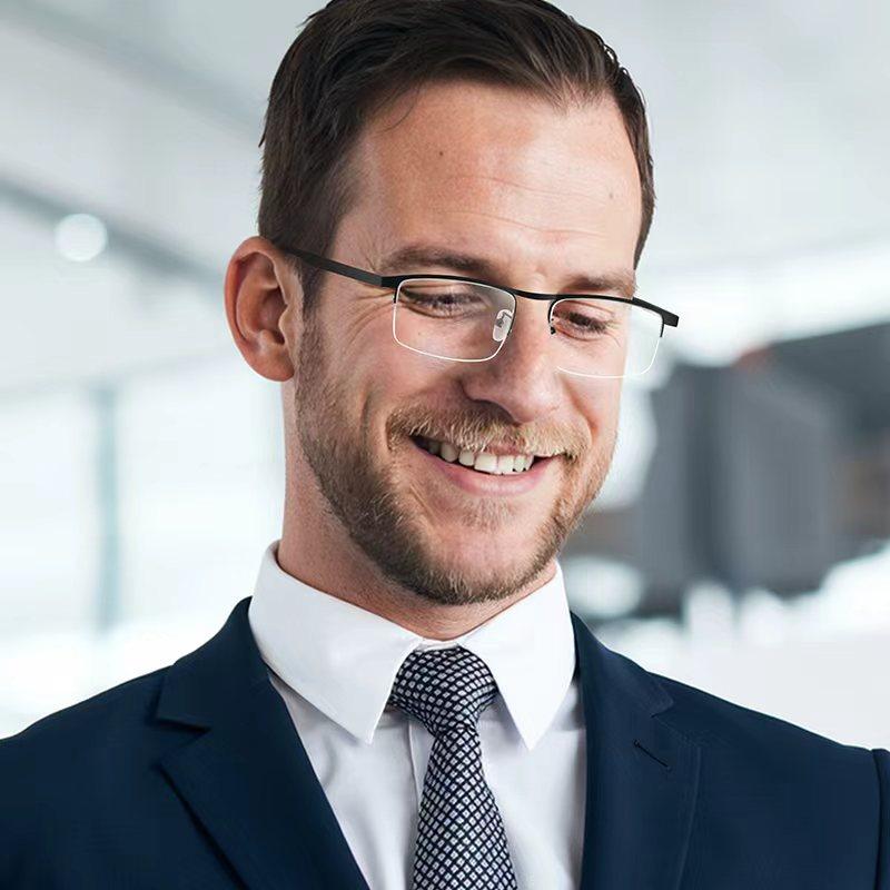 2-for-1 progressive bifocal reading glasses, ultra-light, flexible anti-glare, +1.0 to +4.0 prescription, semi-rim rectangular design, unisex, includes eyeglass case