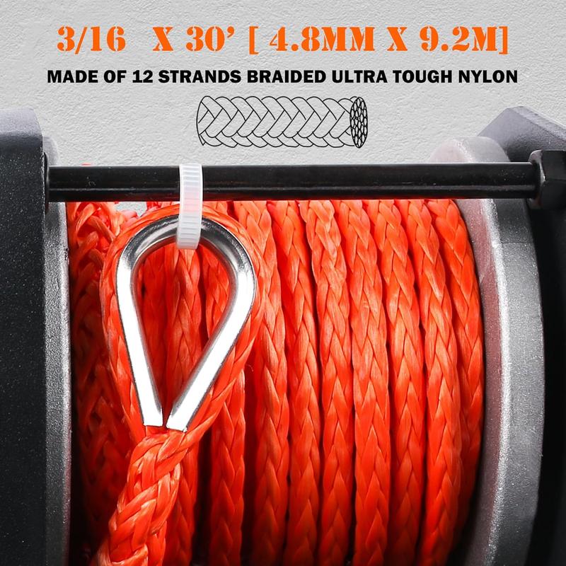 3000 lb Electric Winch for ATV UTV Trailer Boat Synthetic Rope Winch 12V DC Off Road Towing Winches with  Remote Mounting Bracket