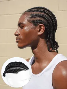 Cornrow Braided Hair Topper for Thinning  Crown- Constructed with Human Hair,V-Looped Ultra-Thin and Breathable PU Skin Base. Delivers Full, Realistic Coverage for a Receding Men Hairline, Designed for Comfortable Long-Term Wear.