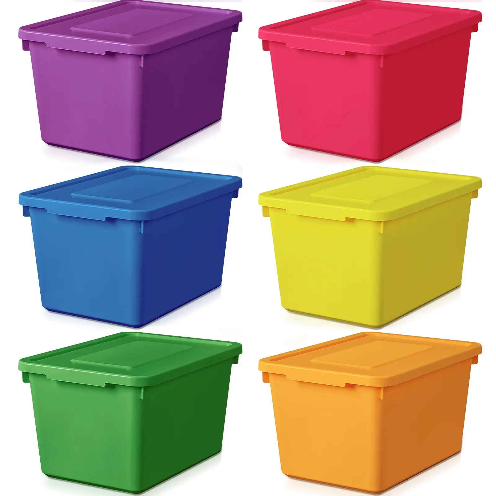 6 Pack Cute Plastic Storage Bins with Lids Decorative Stackable Storage Boxes 9. 8" 7. 3" 5. 7" Small Storing Totes for Organizing Craft Office Supplies (Colorful)