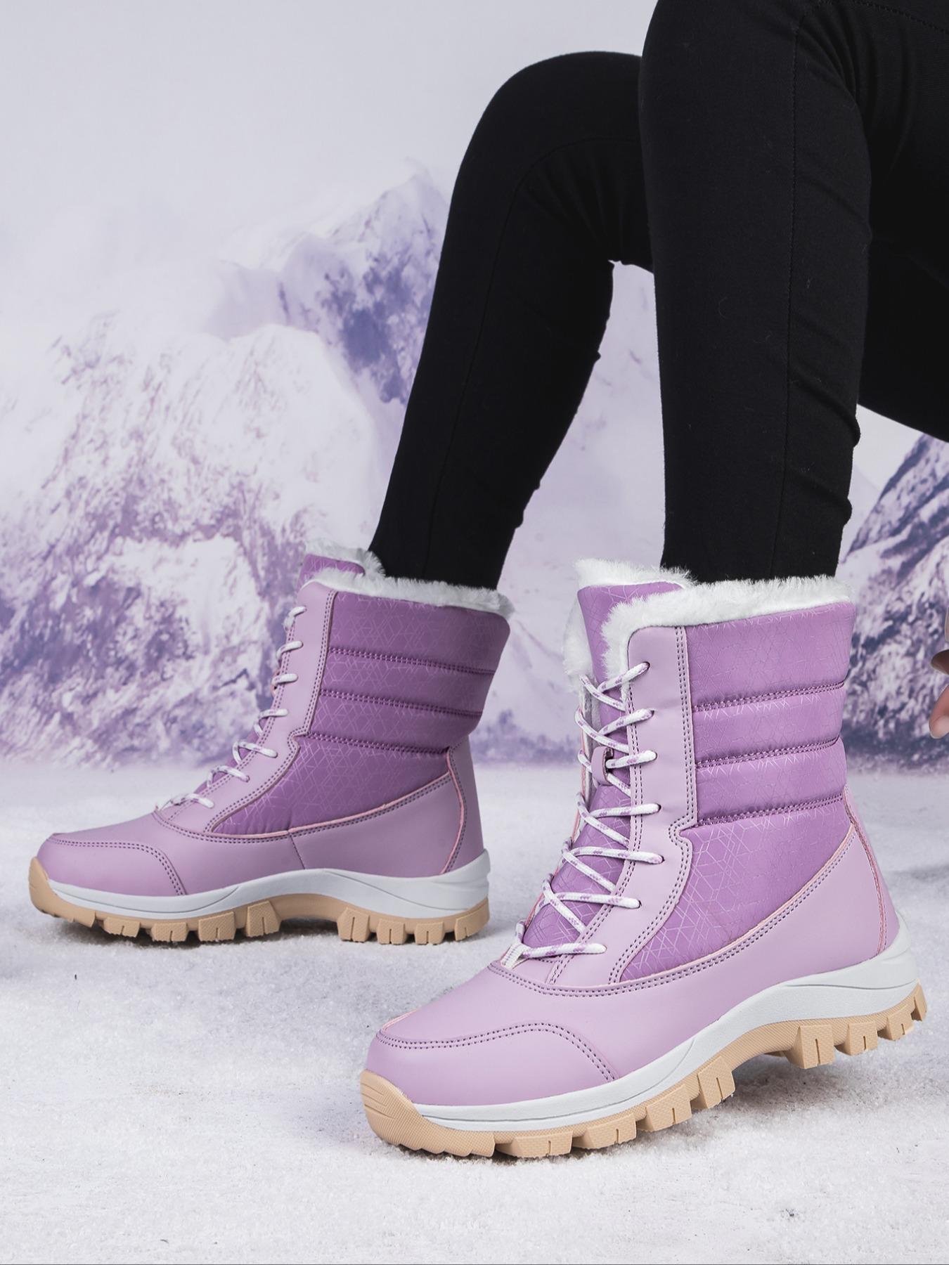 Women's Warm Outdoor Hiking Boots, Fall Winter Lace-Up Snow Boots, Fleece Lined, Windproof Non-Slip Waterproof, Daily Wear & Sports