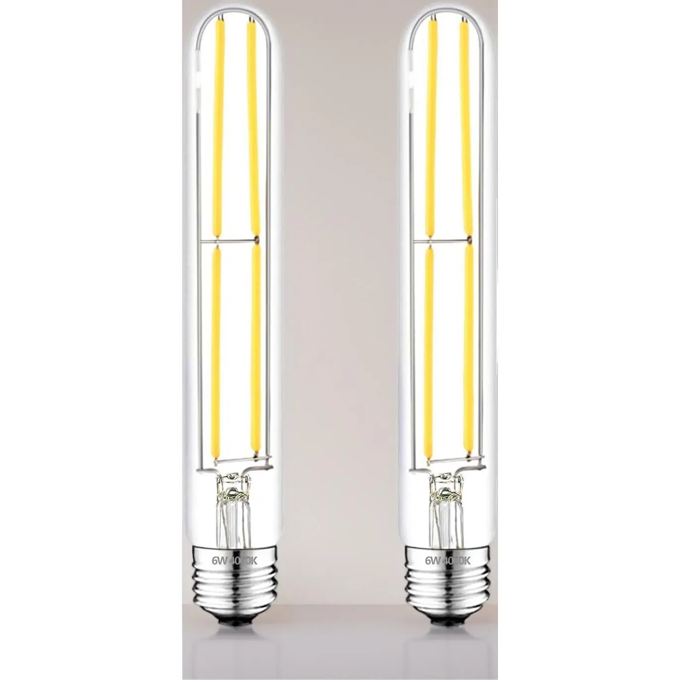 T10 T9 LED Filament Bulb 11.8IN, 1000LM 4000K Neutral White Dimmable E26 Base, 8W 120V Vintage Clear Glass Tubular Light, ETL Certified 2-Pack