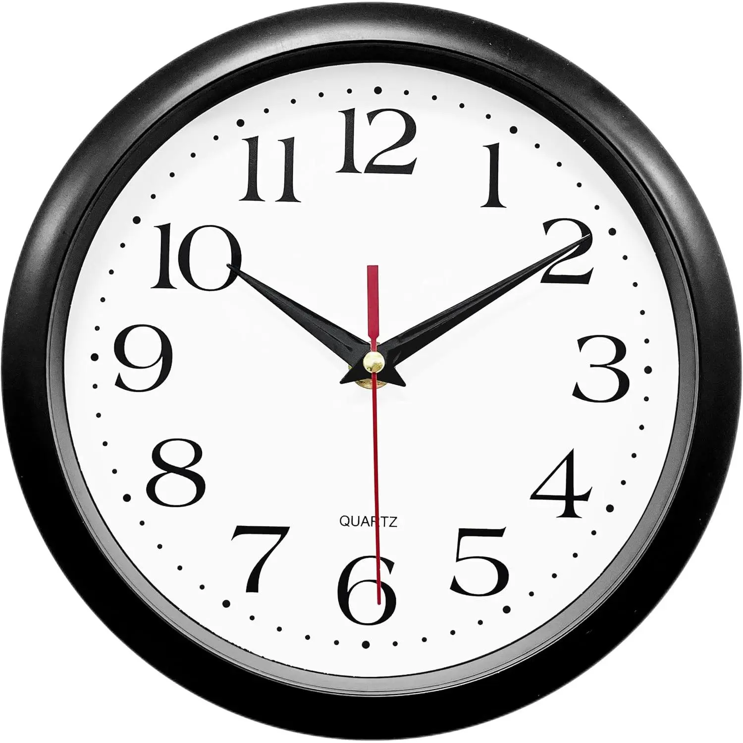 Black Wall Clock Silent Non Ticking 8 Inch Quality Quartz  Operated Round Easy to Read /Office/Kitchen/Classroom/School Clocks Sweep Movement