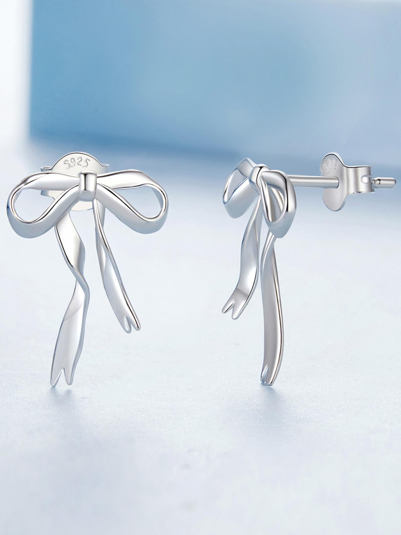 925 Sterling Silver Cute Bowknot Design Earrings, Stud Earring Jewelry, High Quality Earrings, Fashionable Earrings for Women & Girls, Trendy All-match & Exquisite Jewelry for Birthday Gift
