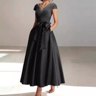 French Light Wedding Dress for Bride, Retro Minimalist Forest Style, Stand Collar, Long Style, Elegant V-Neck Going-Away Evening Dress for Women