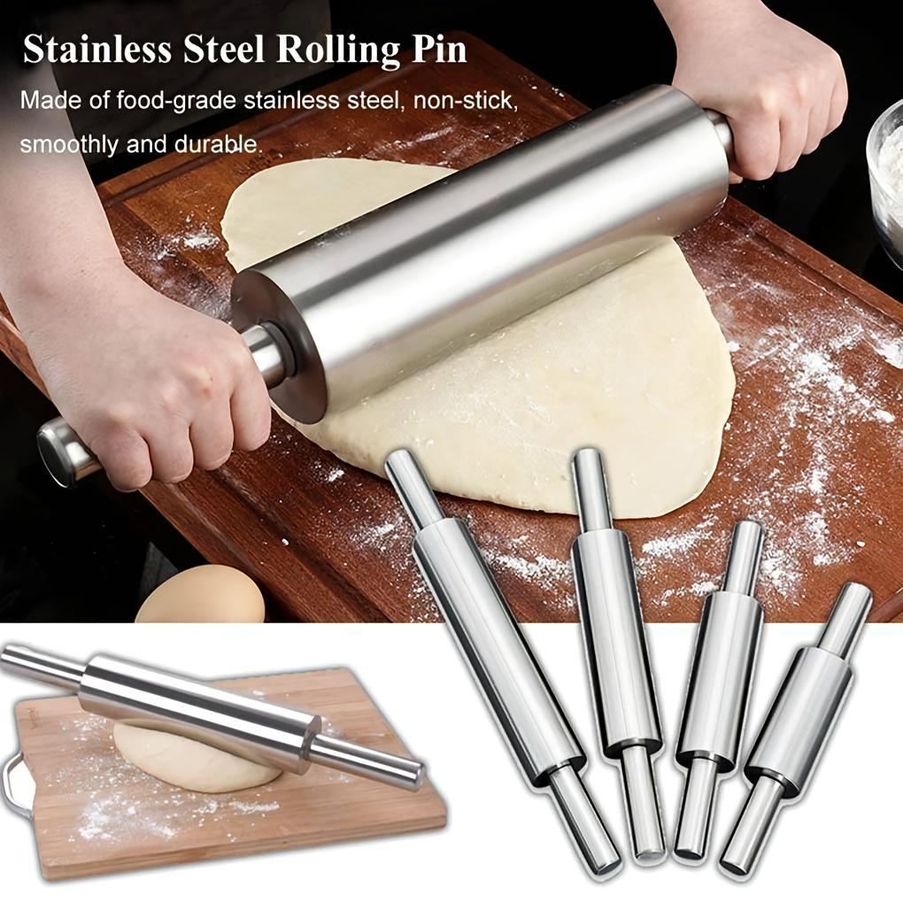SHAON Stainless steel rolling pin with anti slip handle - professional dough roller - durable manual noodle press | suitable for pizza, cookies, pastries, pasta | easy to clean household baking artifact, Christmas and Halloween gifts