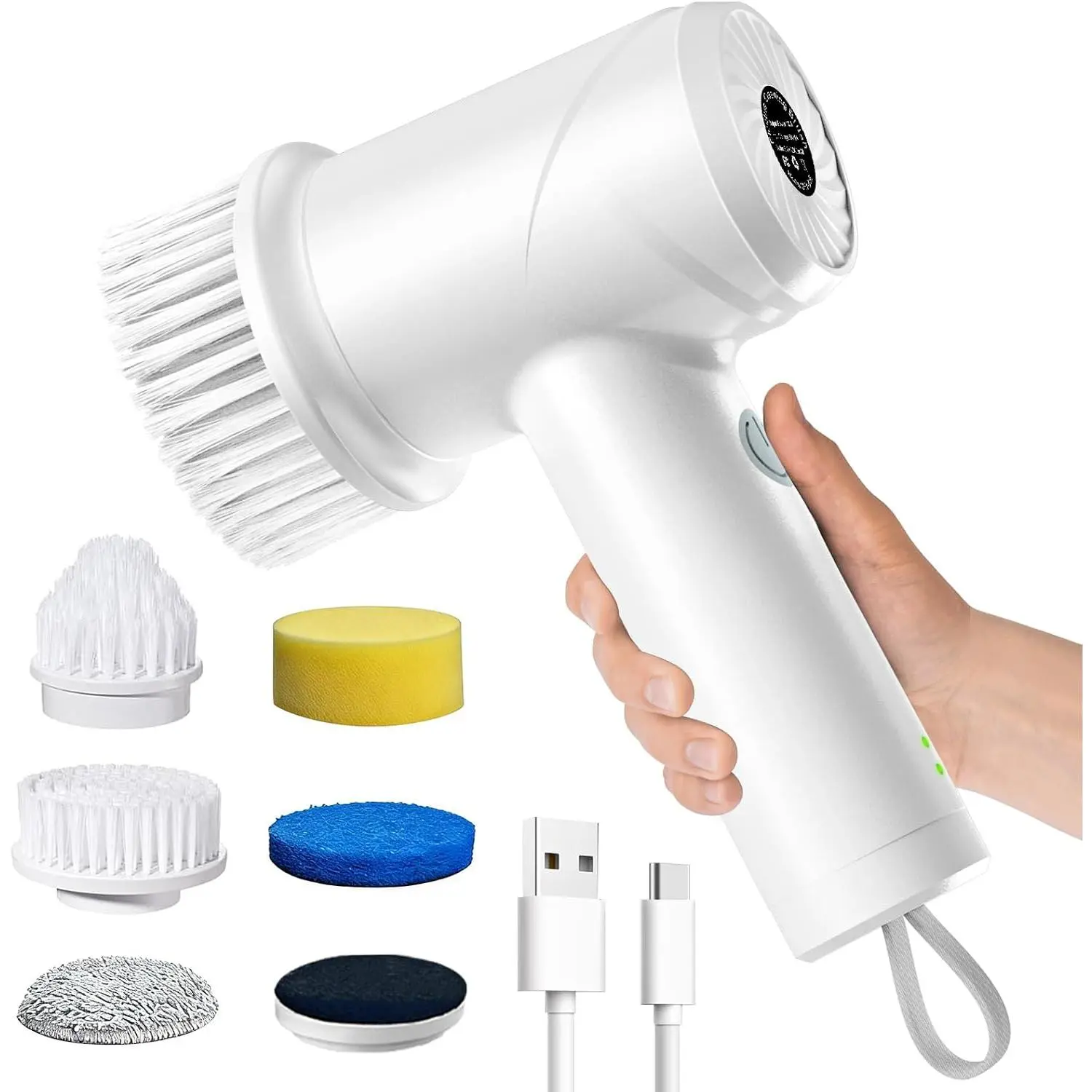 Electric Spin  - Cordless IPX7  Shower  with 2 Speed Settings and 6 Replaceable Heads,Electric Cleaning Brush for Bathroom,Kitchen and Windows