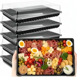 5 Pack Extra Large Charcuterie Board with Lids 15 x 10 Inch Plastic Reusable Catering Trays for Cookies Desserts Candy Serving Platters for Travel Party