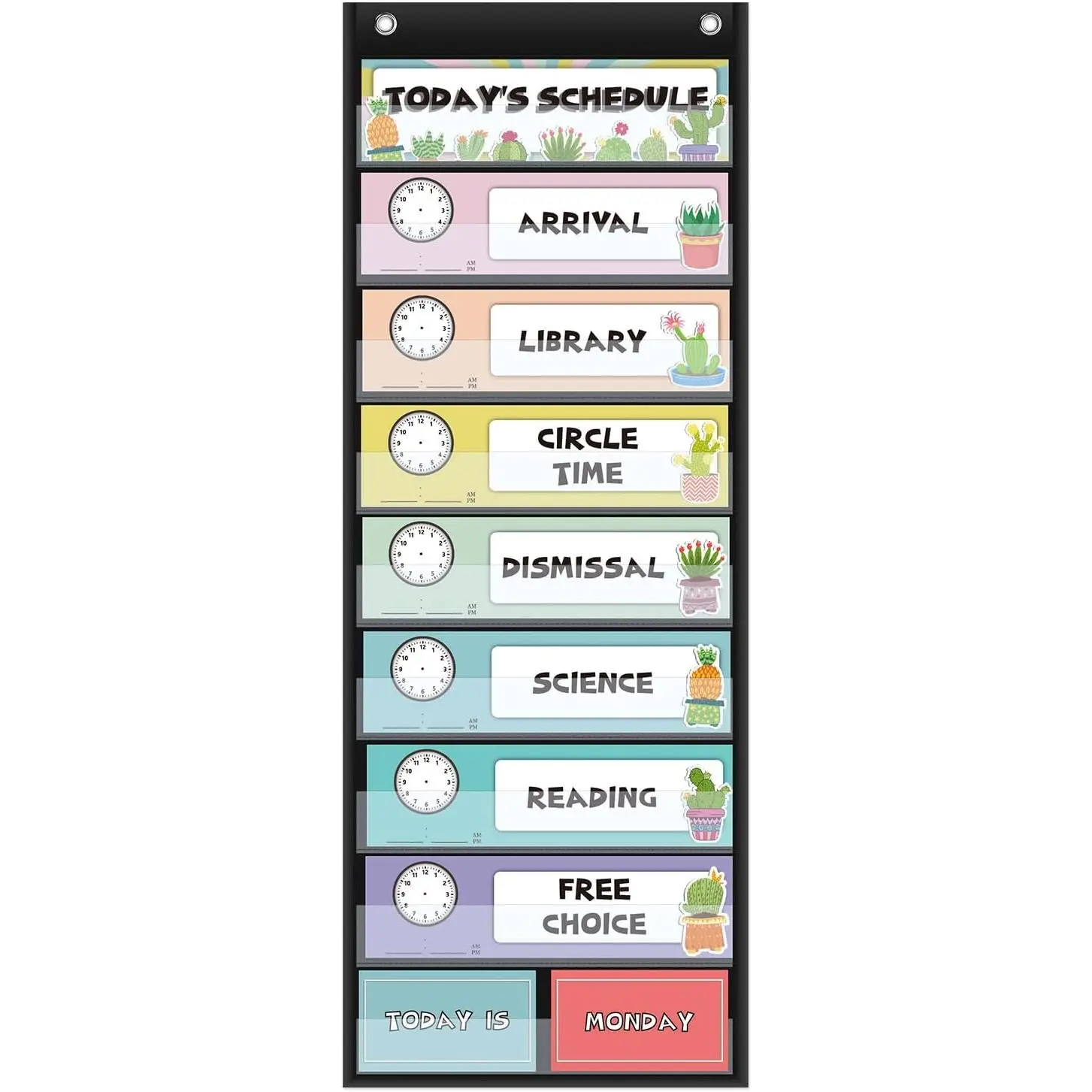 Large Personalized Daily Schedule Pocket Chart for  -  Cards Classroom & Homeschool Calendar Organizer, Teacher Supplies,  to School (Black)