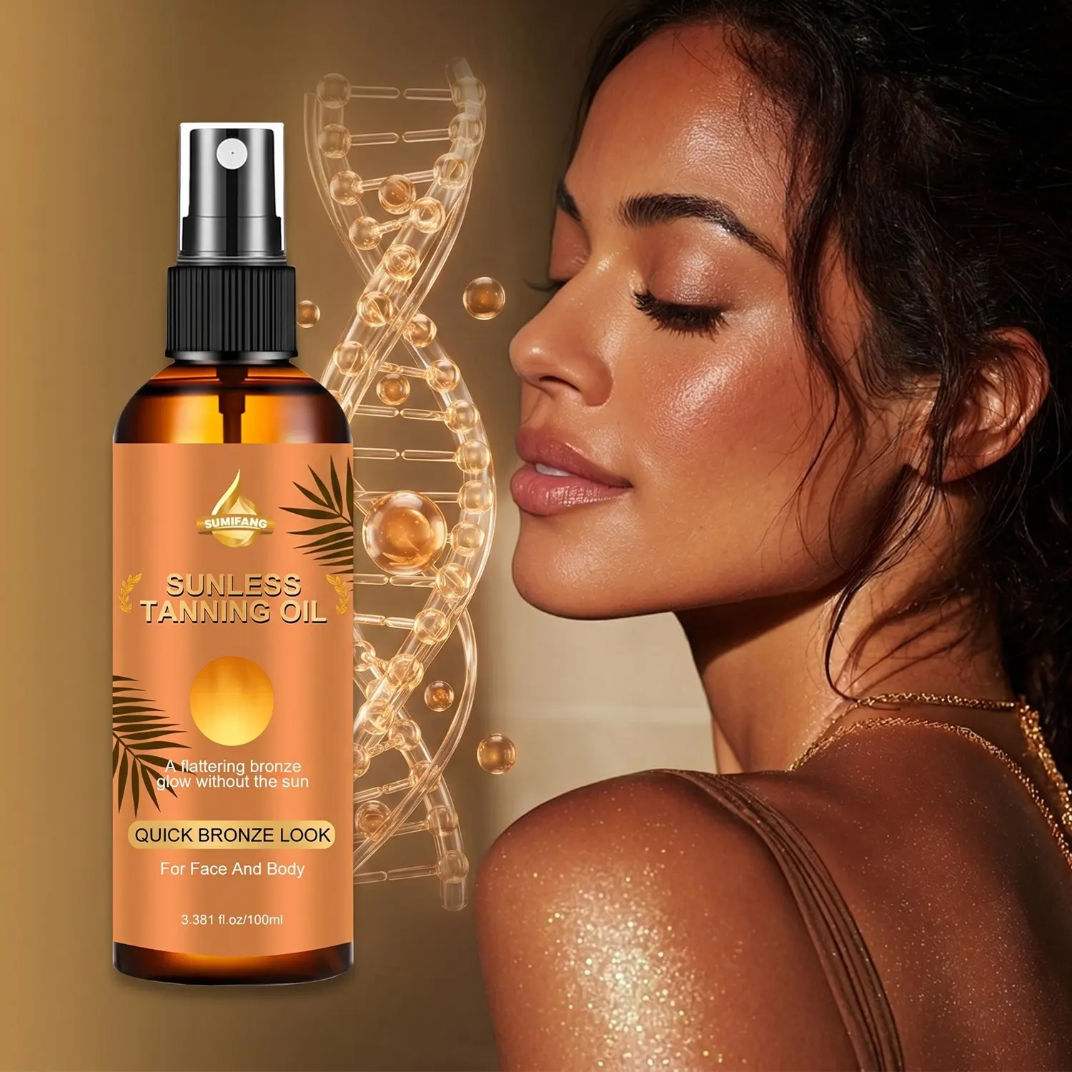 SUMIFANG Sunless Tanning Oil, Tanning Products, Infused with Niacinamide & Vitamin E, Collagen Peptides & Vitamin C, Deeply Nourishes and Imparts an Even, Luminous Glow, Achieve a Bronze Radiance for Face & Body (100ml)